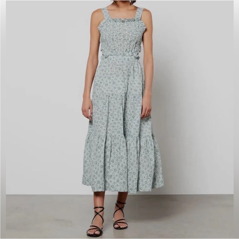 Sea New York Blue Floral Apron Ida Cotton Midi-Dress Backless Medium
